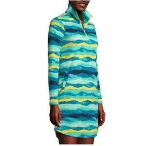 Lands End Womens Cozy Fleece Pullover Dress S/P Bright Stripe Pattern Travel